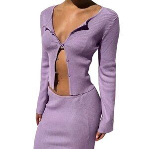 Tiger Mist Sweater Women XS Purple Ribbed Knit Monica Cardigan‎ Sexy Preppy